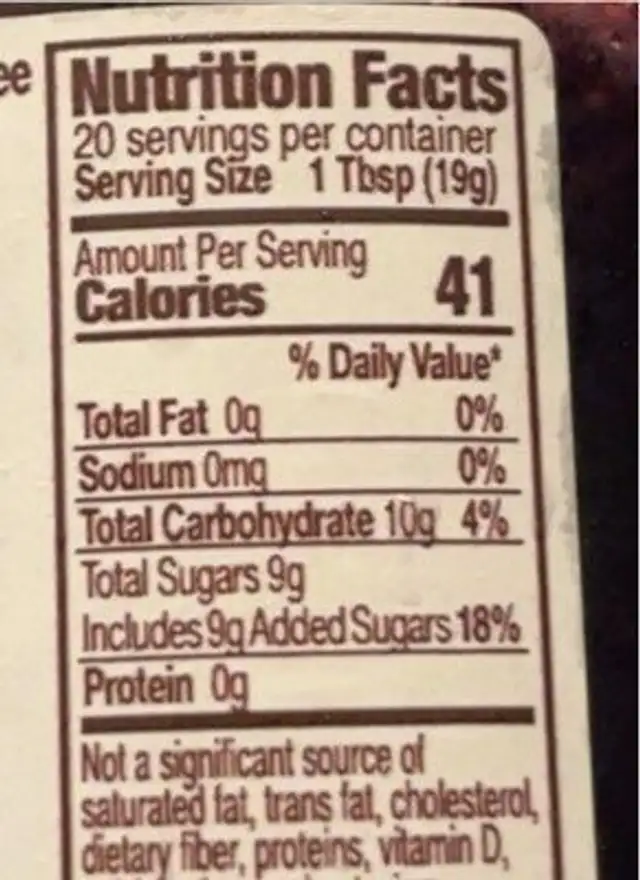 Wild Blueberry Fruit Spread nutrition facts table