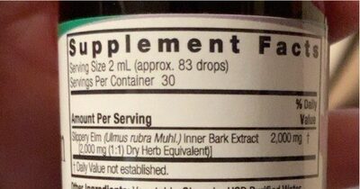 Slippery Elm Extract nutrition facts table
