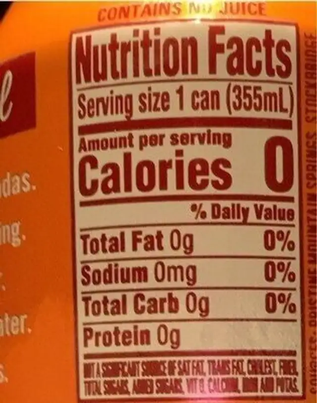 Orange sparkling water nutrition facts table