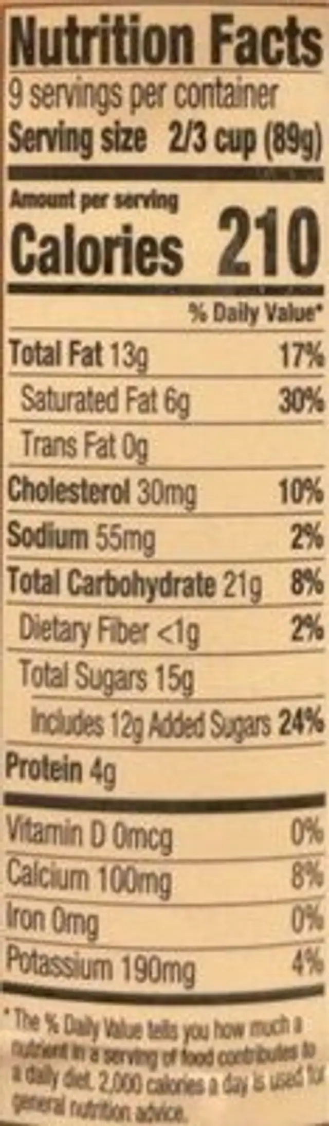 Black Walnut Premium Ice cream nutrition facts table