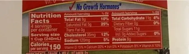 Belfonte vitamin d milk nutrition facts table