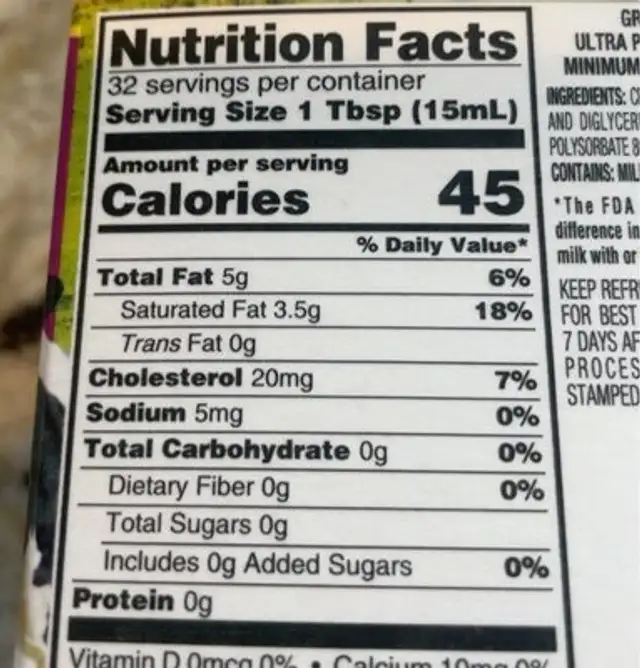 Heavy Whipping Cream nutrition facts table