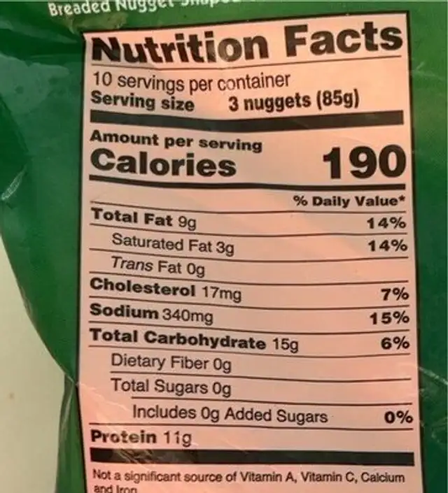 Teddy Bites Chicken Nuggets nutrition facts table