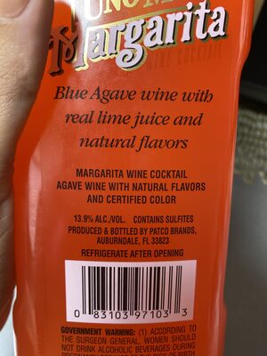 Uno Mas Margarita Strawberry Lime ingredients label