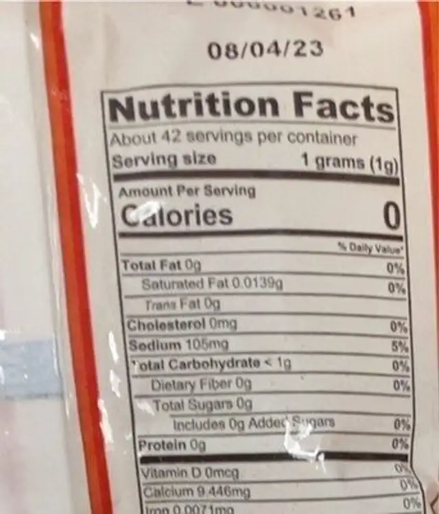 Chilín con Limón nutrition facts table