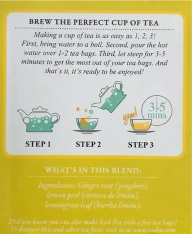 Lemon ginger tea blend nutrition facts table