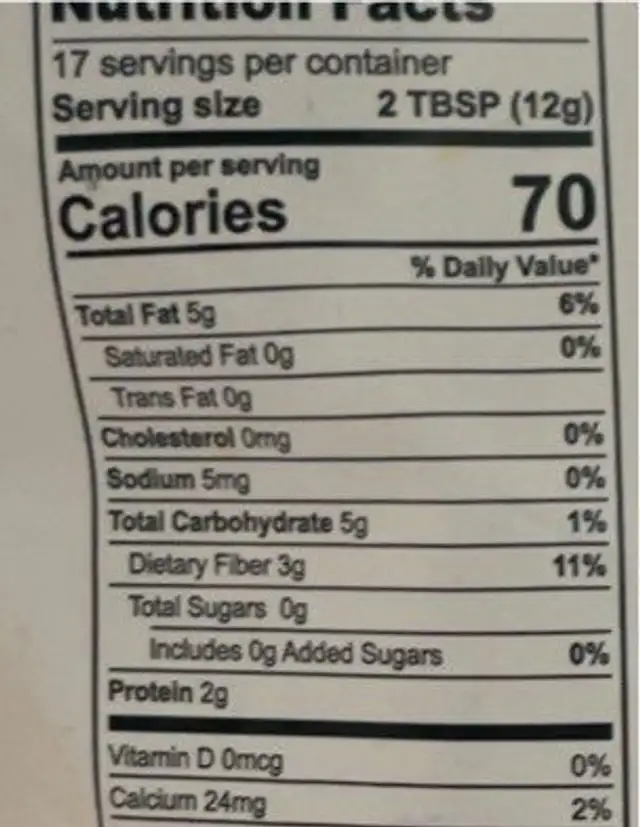 Milled Flax Seed nutrition facts table