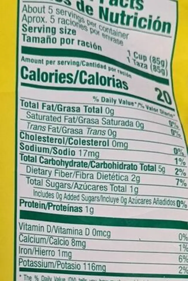 Sofrito nutrition facts table