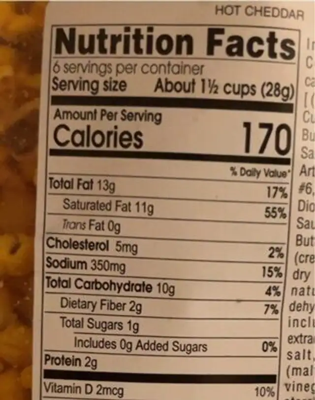 Hot cheedar popcorn nutrition facts table