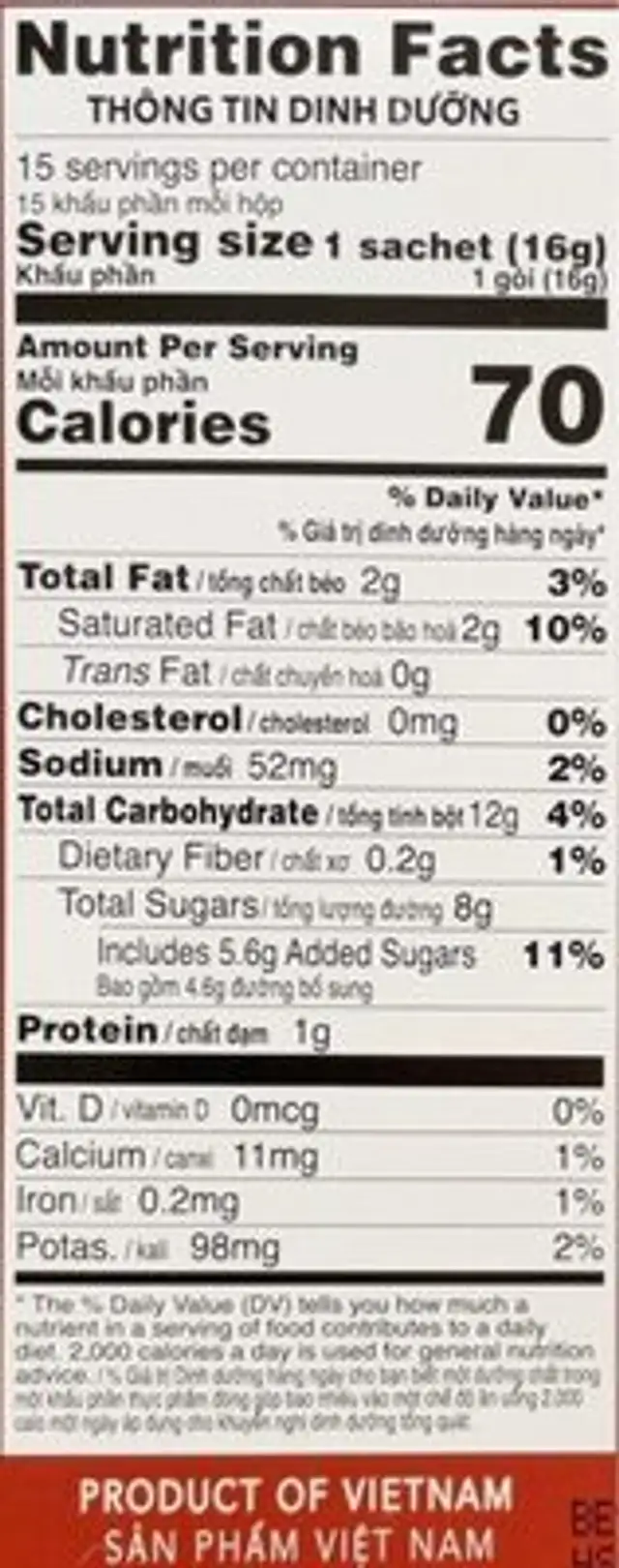 Coffe 3 in 1 nutrition facts table