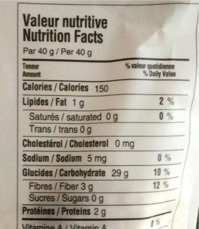Flocons de quinoa royal nutrition facts table