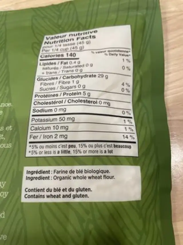Couscous nutrition facts table