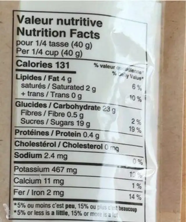 Biologiques cubes moelleux de bananes au cacao nutrition facts table