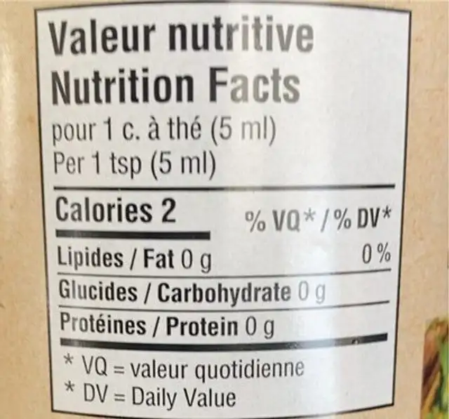 Jus de citron nutrition facts table