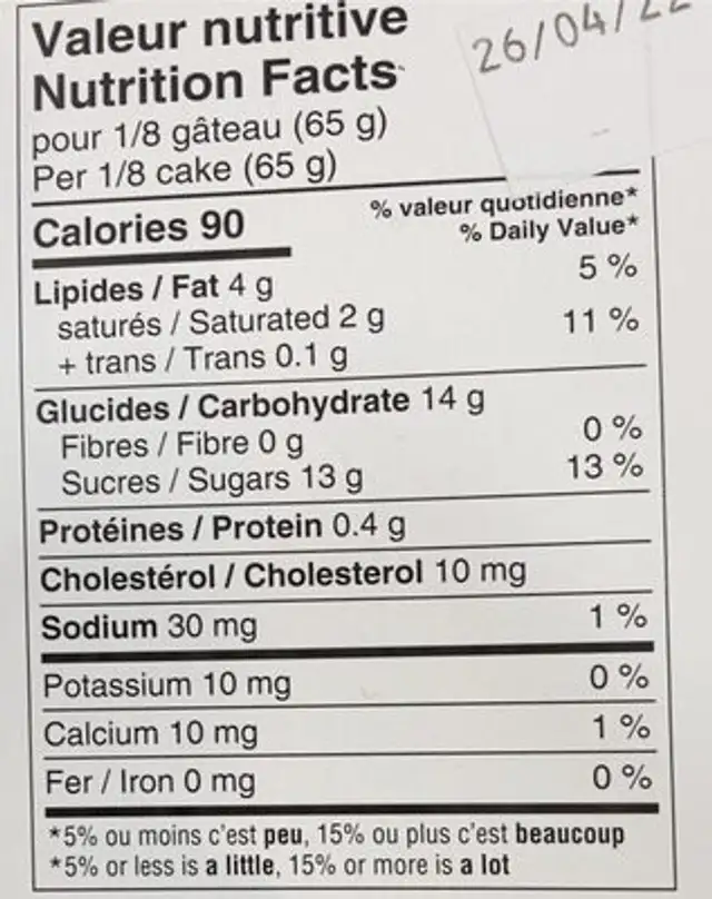Gateau dattes et noix nutrition facts table