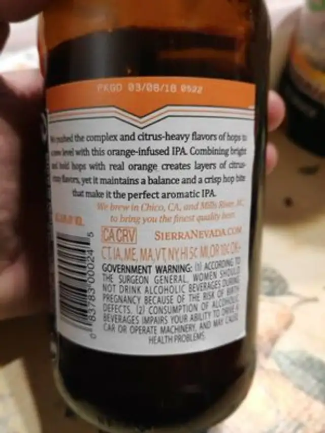 Sierra Nevada Sidecar Orange ingredients label