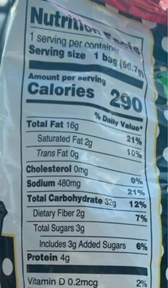 Voodo heat kettle chips nutrition facts table