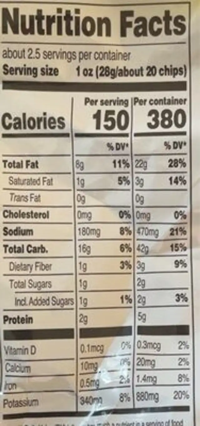 Spicy cajun crawtators potato chips nutrition facts table