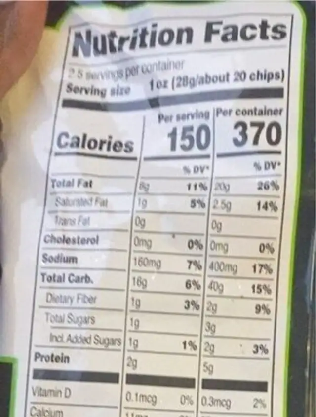 zapp's nutrition facts table