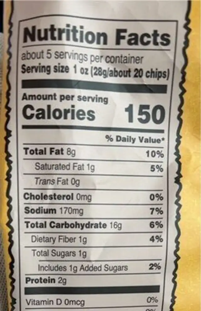 Dirty Potato Chips nutrition facts table