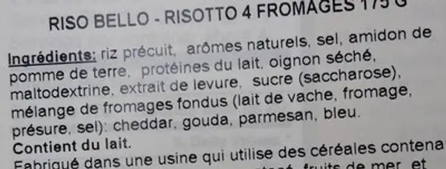 Italian Four Cheese Ready Risotto, 6.2 Ounces, 3 Per Case ingredients label