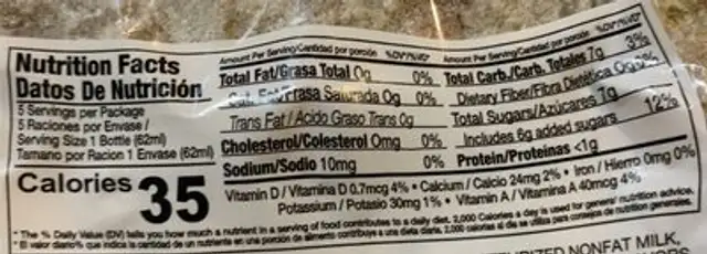 Biokult nutrition facts table