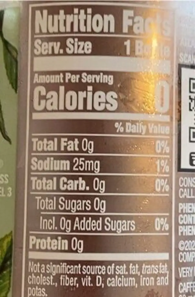 zero sugar sweet tea nutrition facts table