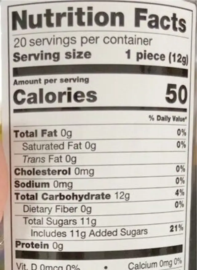 Twist pops nutrition facts table