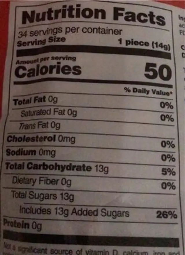 Kool-Aid Gum pops nutrition facts table