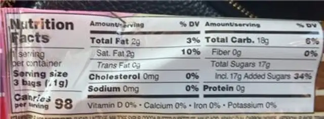 Candy coated ice cream popping candy nutrition facts table