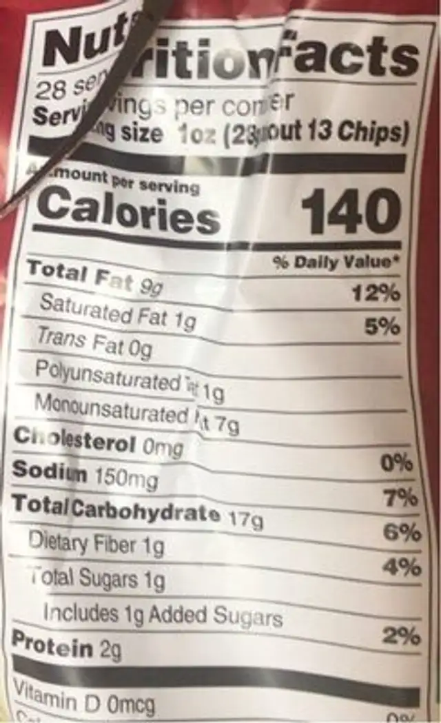 Kettle Brand Country Style BBQ Potato Chips nutrition facts table