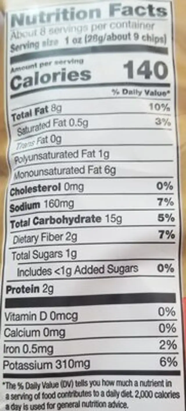 krinkle cut potato chips nutrition facts table