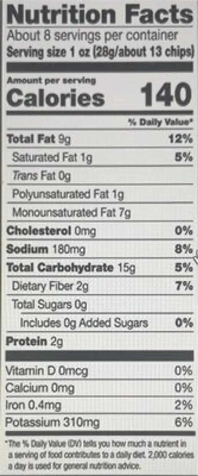 Sea Salt & Vinegar nutrition facts table