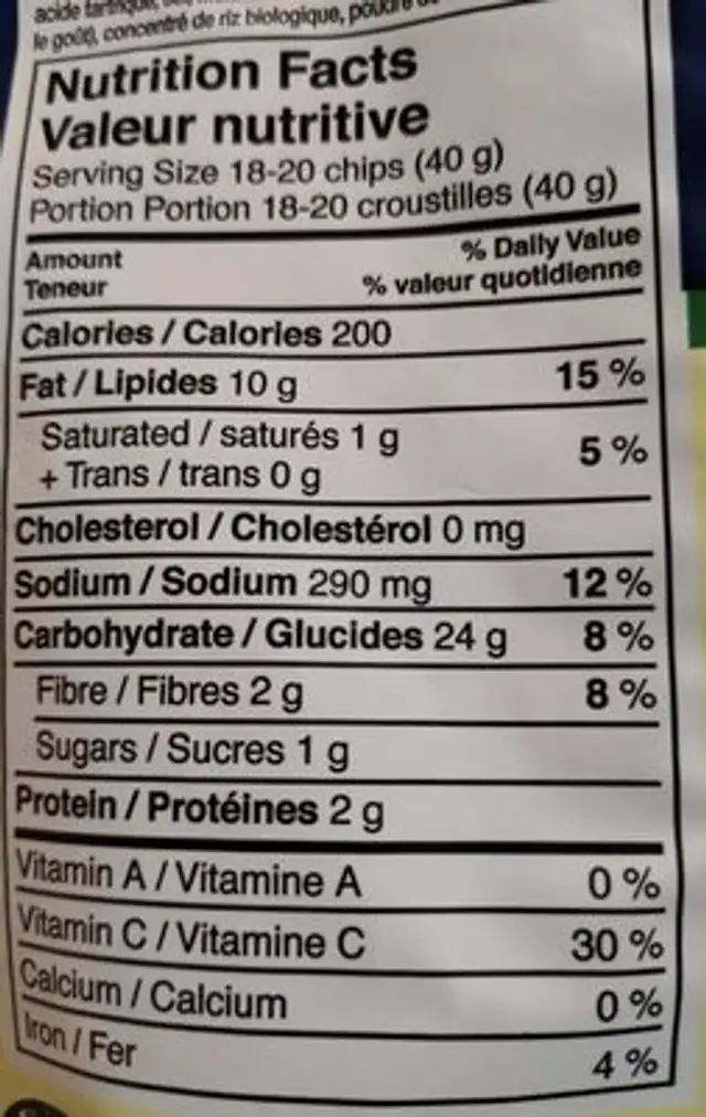 Croustille sel marin et vinaigre nutrition facts table
