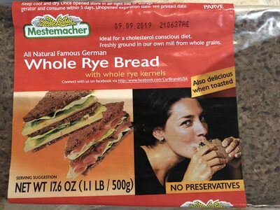 Natural three grain bread with whole rye kernels