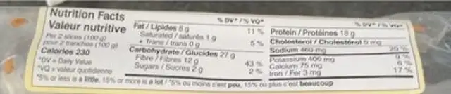 Almond Protein Bread nutrition facts table
