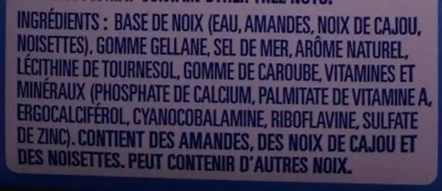 Amandes, noix de cajou et noisettes ingredients label