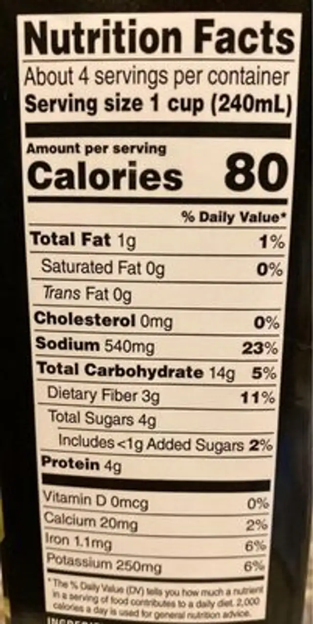 Organic Creamy Sweet Pea Soup nutrition facts table