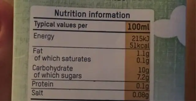 Rice Dream Vanilla Organic 1L nutrition facts table