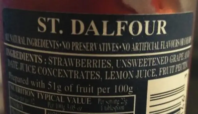 Confiture fraise ingredients label