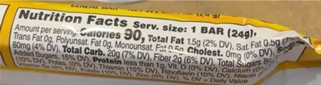 Cereal Bar nutrition facts table