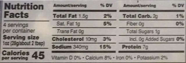 Feta Crumbled Reduced Fat nutrition facts table