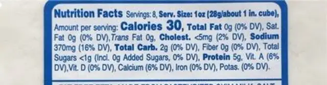 Odyssey Feta Chunk nutrition facts table