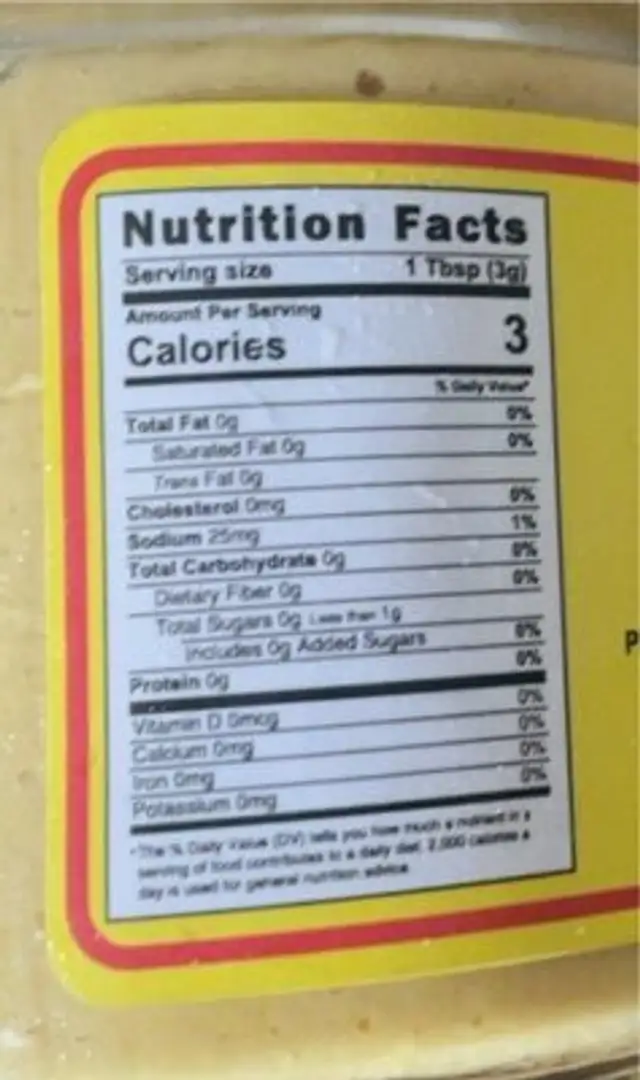 Hit mustard nutrition facts table