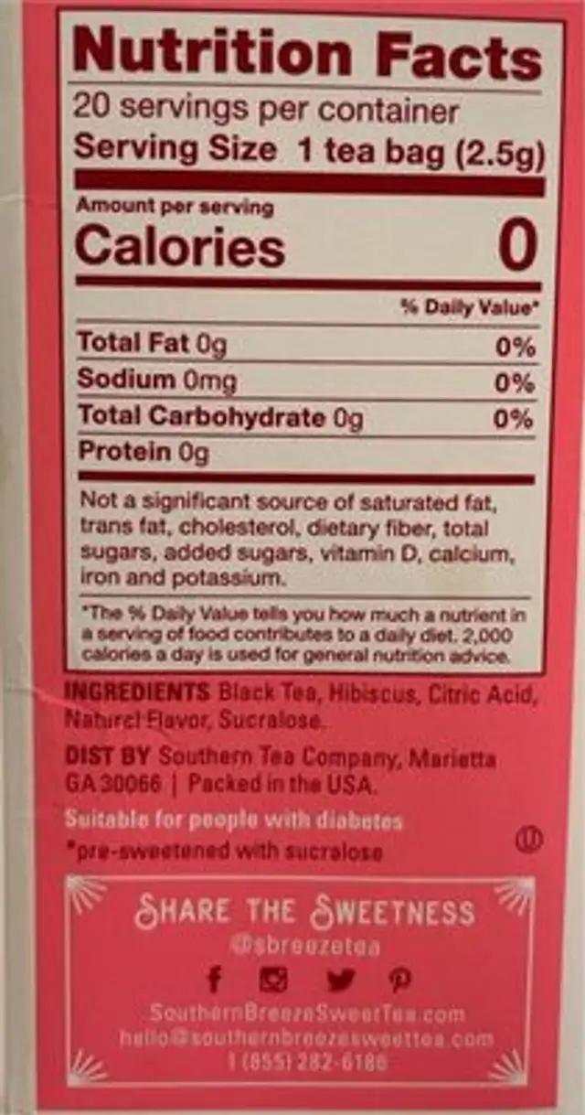 Strawberry Cold Brew nutrition facts table