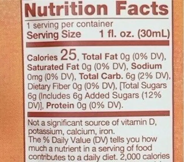 Vinegar shot nutrition facts table