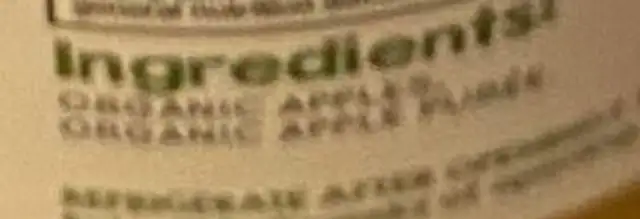 Organic Unsweetened Apple Sauce ingredients label