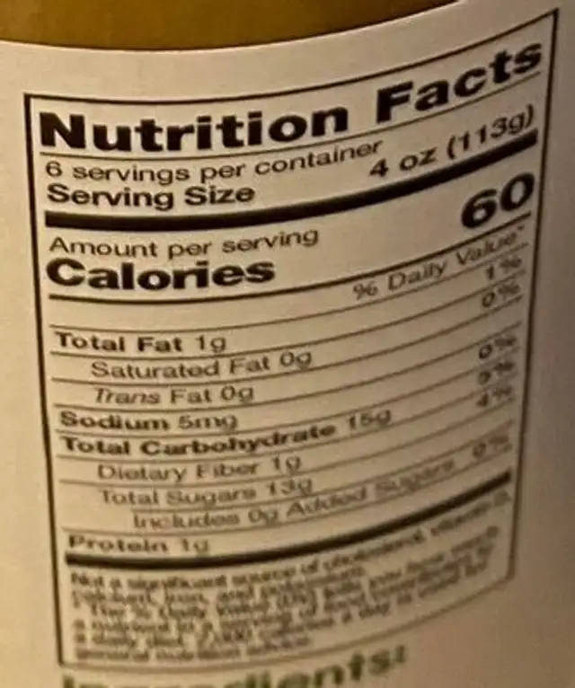Organic Unsweetened Apple Sauce nutrition facts table
