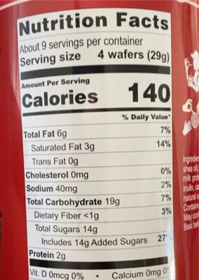 Caprice wafer rolls nutrition facts table