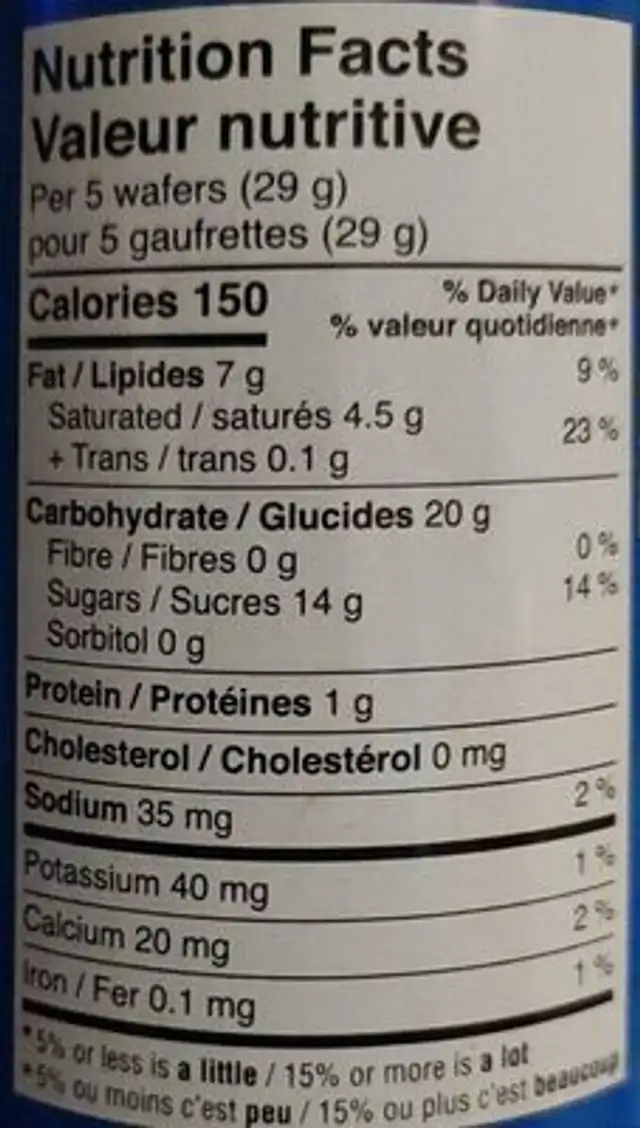 Caprice Vanilla nutrition facts table